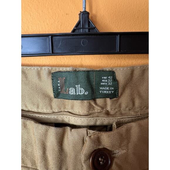 Zara Lab Mens Brown Khaki Chino Pants Jeans Size 32 - Picture 2 of 7